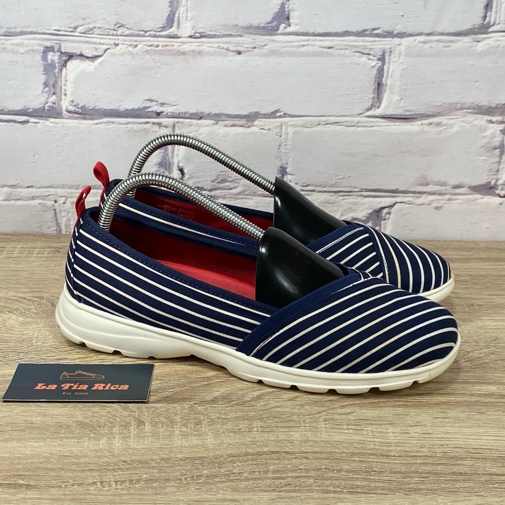 Lands’ End Navy White Striped Loafer Flats Wide